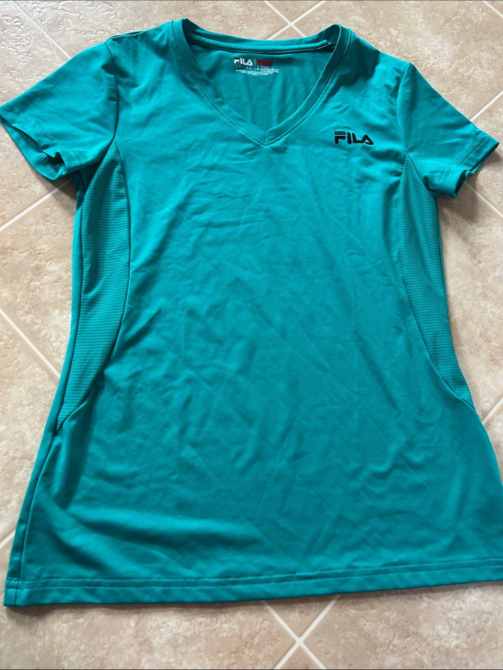 FILA Teal V-Neck Short Sleeve Performance Tee